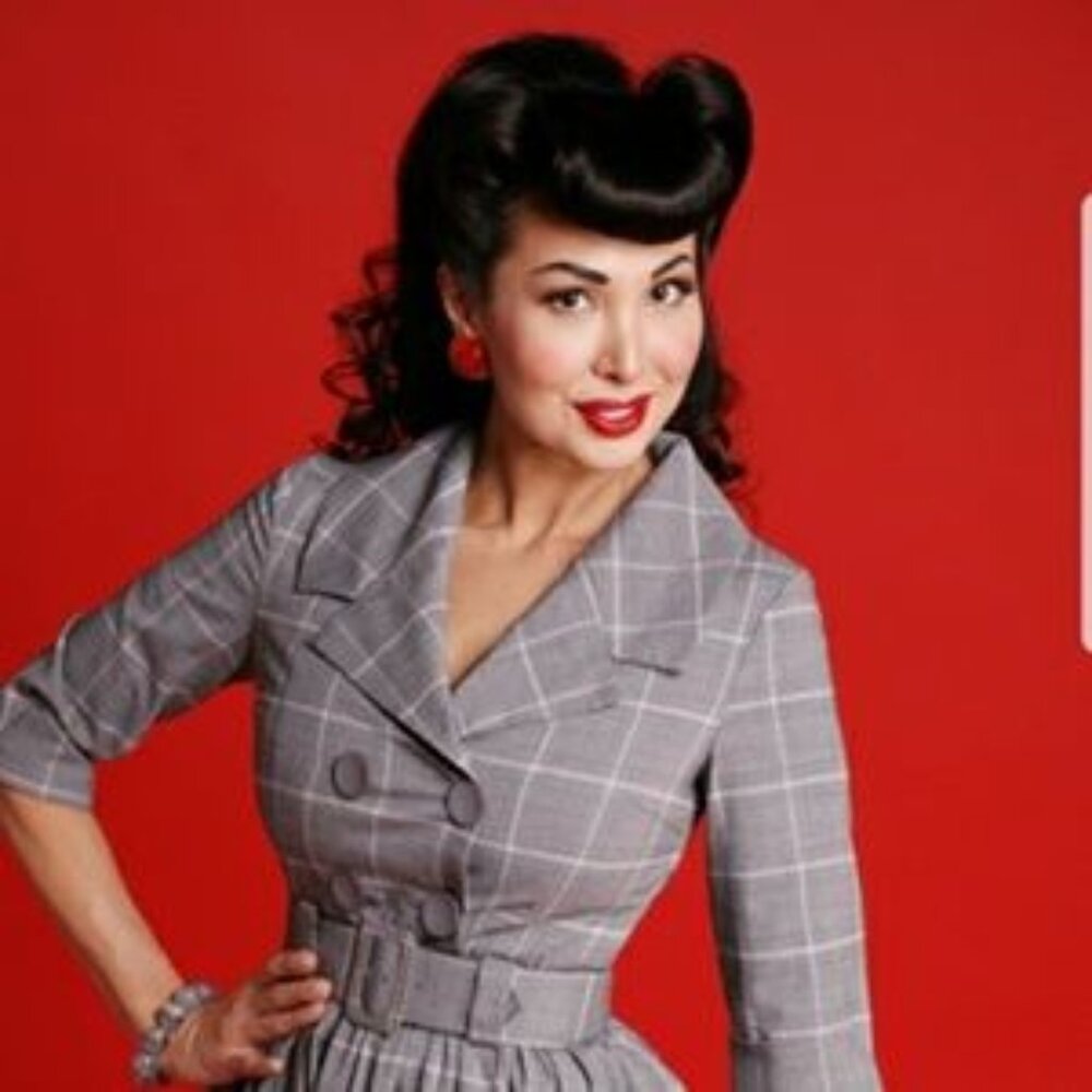Bettie Page Pinup Gray Plaid Midi Dress S